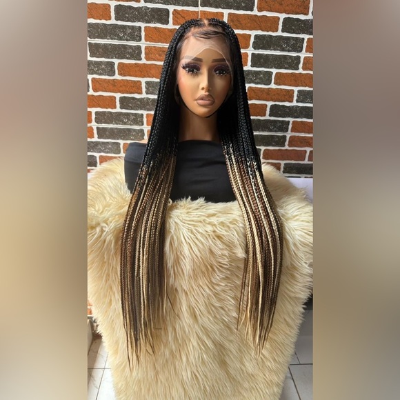 Full lace braided highlighted braided wig ready to ship .